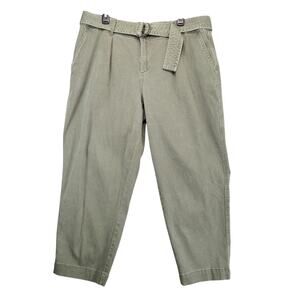 A New Day Green Belted Pants Women's 16 38x26" Baggy Stretch Fabric High Rise
